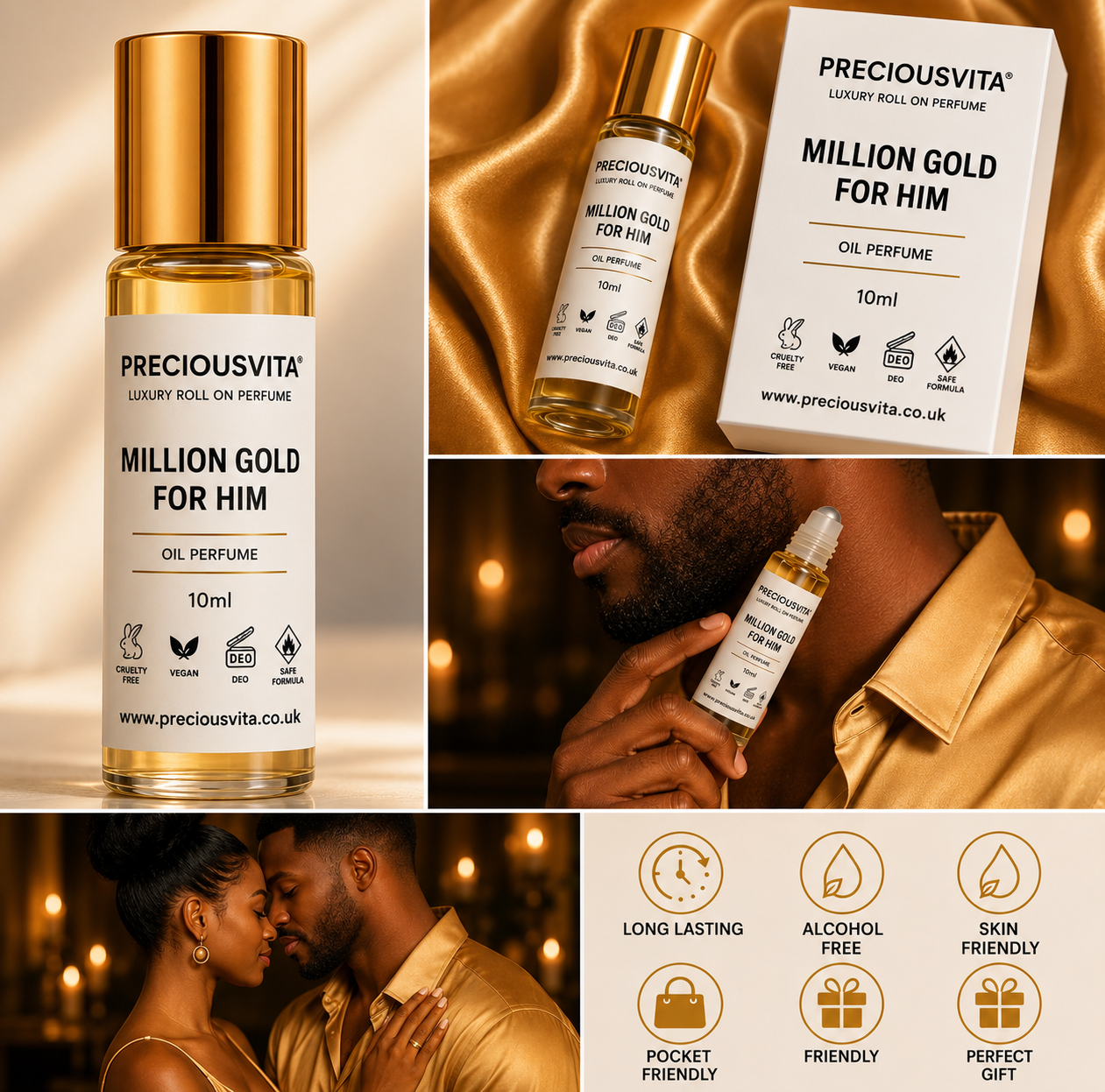 PRECIOUSVITA Million Gold For Him – Luxury Roll-On Oil Perfume (10ml)