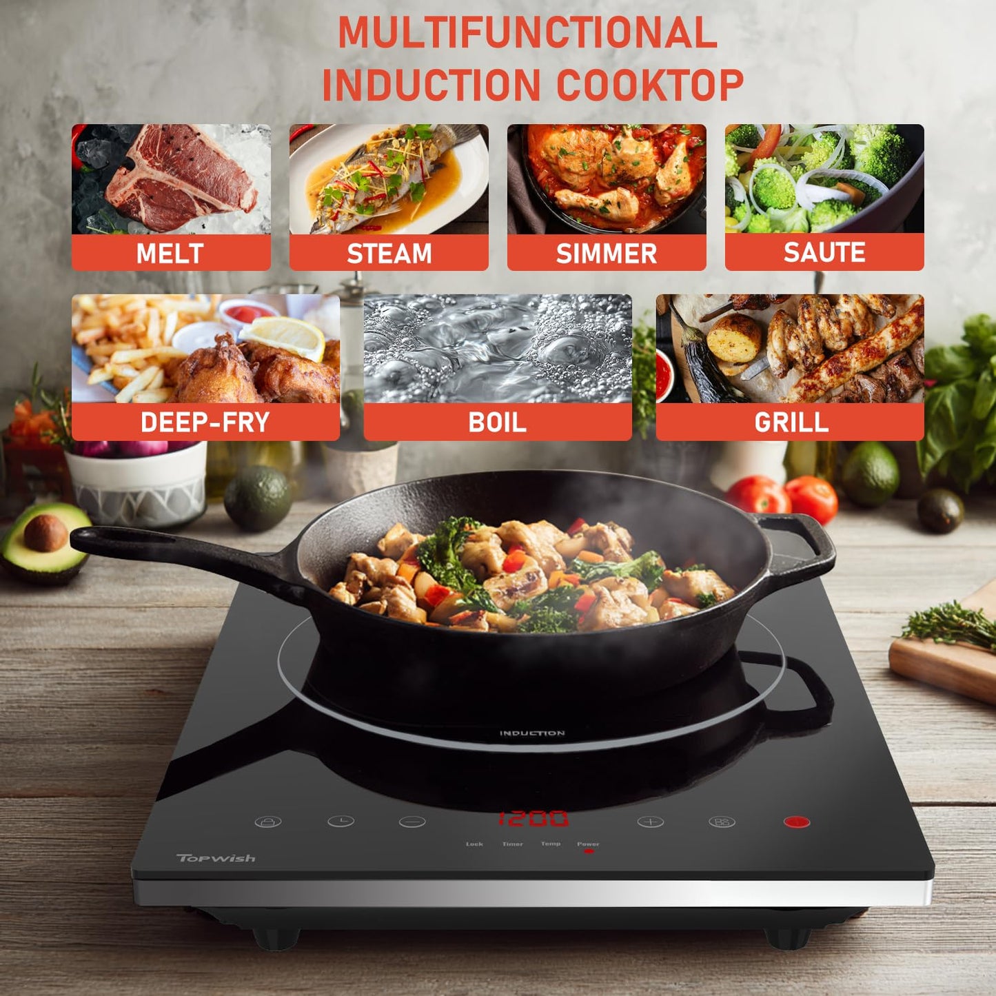 2200W Black Crystal Panel Induction Cooker