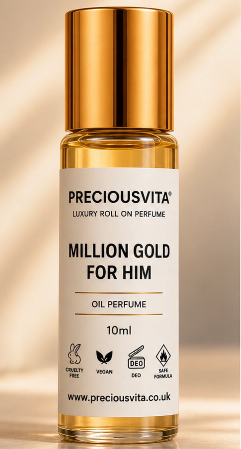 PRECIOUSVITA Million Gold For Him – Luxury Roll-On Oil Perfume (10ml)