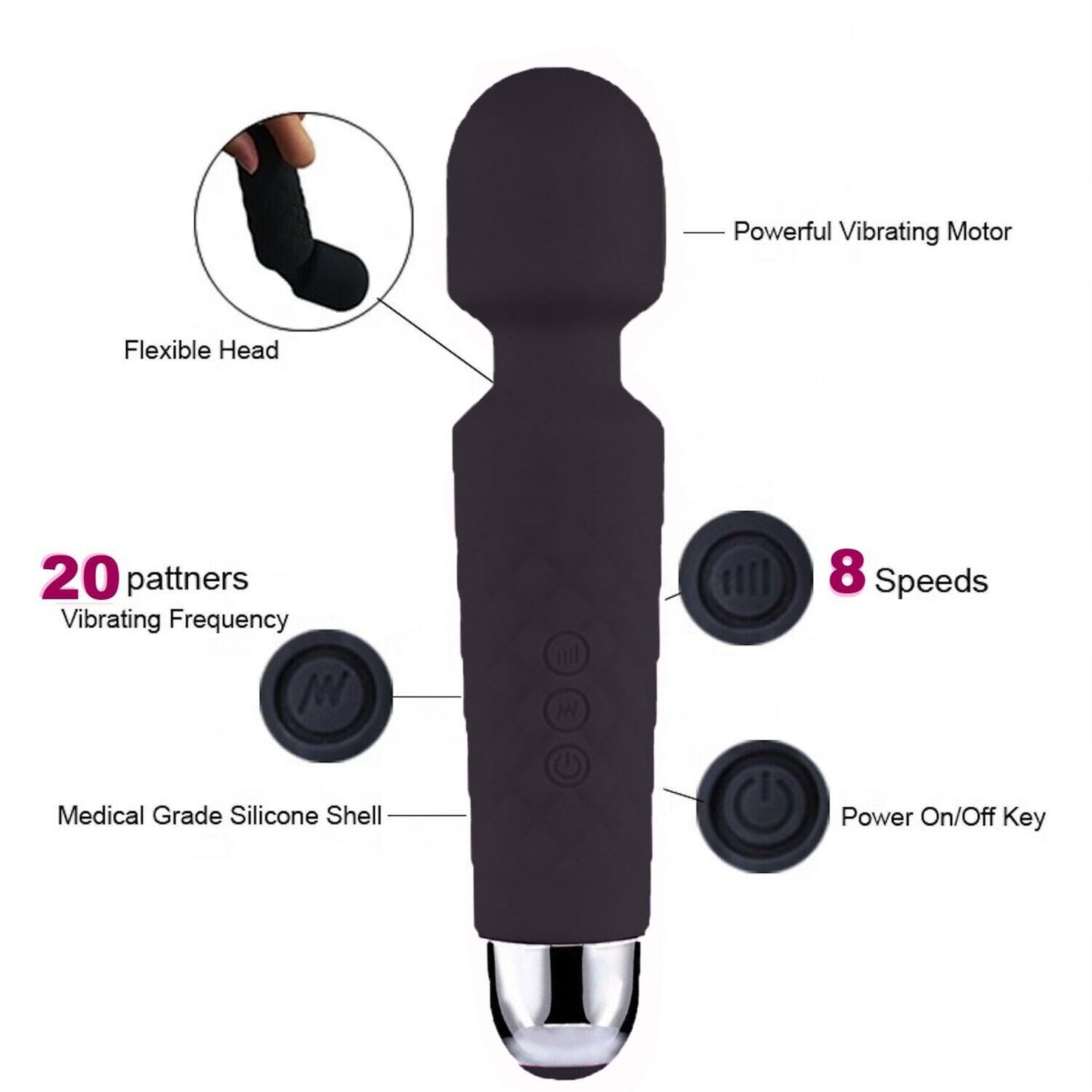 Magic Massage Wand Muscle Relaxation Massager 20 Speed Vibrating Full Body Therapy Motor Vibration