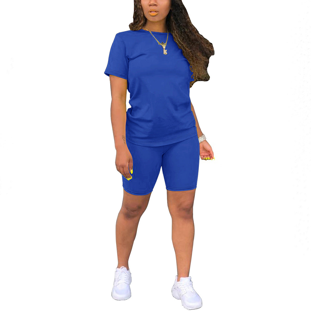 Solid Color T-Shirt Shorts Suit Women
