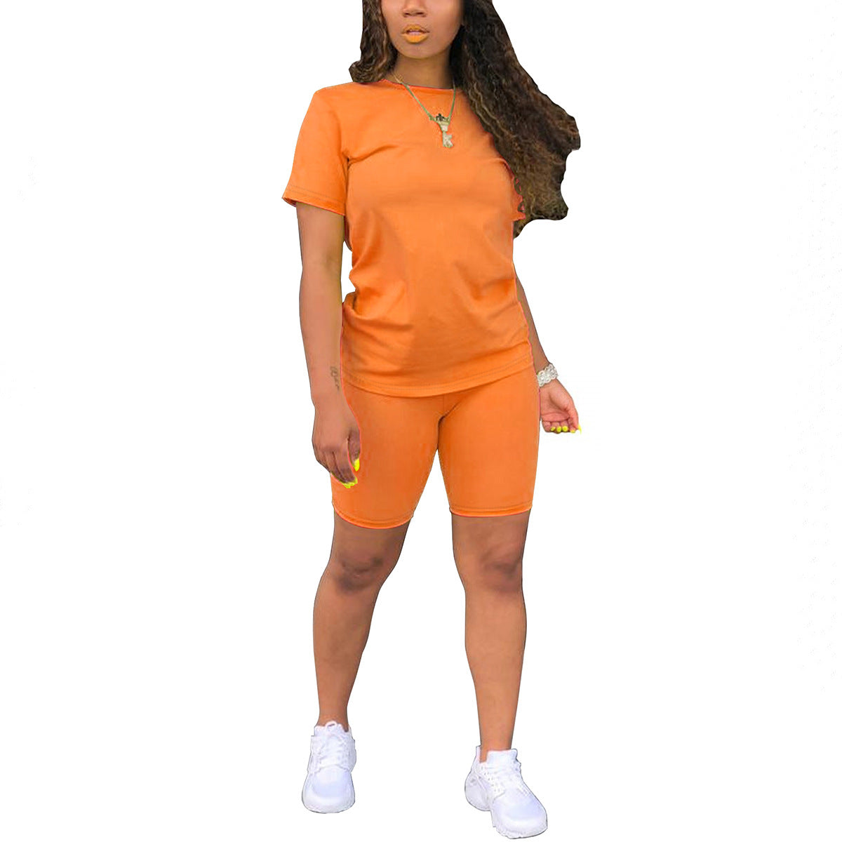 Solid Color T-Shirt Shorts Suit Women