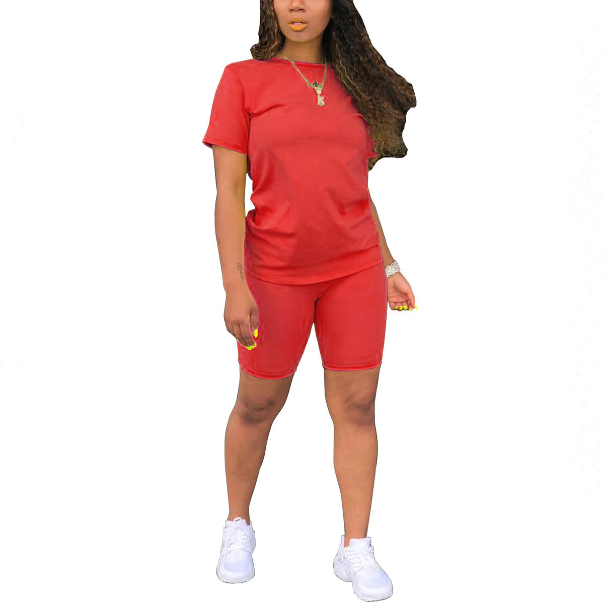 Solid Color T-Shirt Shorts Suit Women