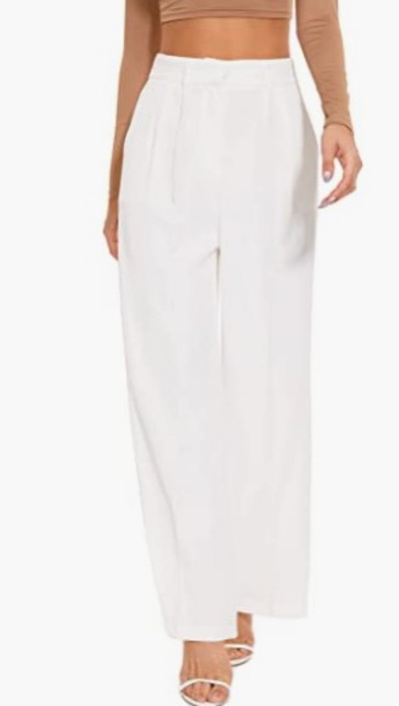 High-Waist Solid Wide-Leg Pants