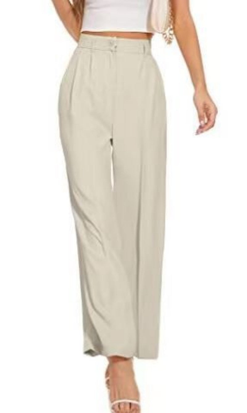 High-Waist Solid Wide-Leg Pants