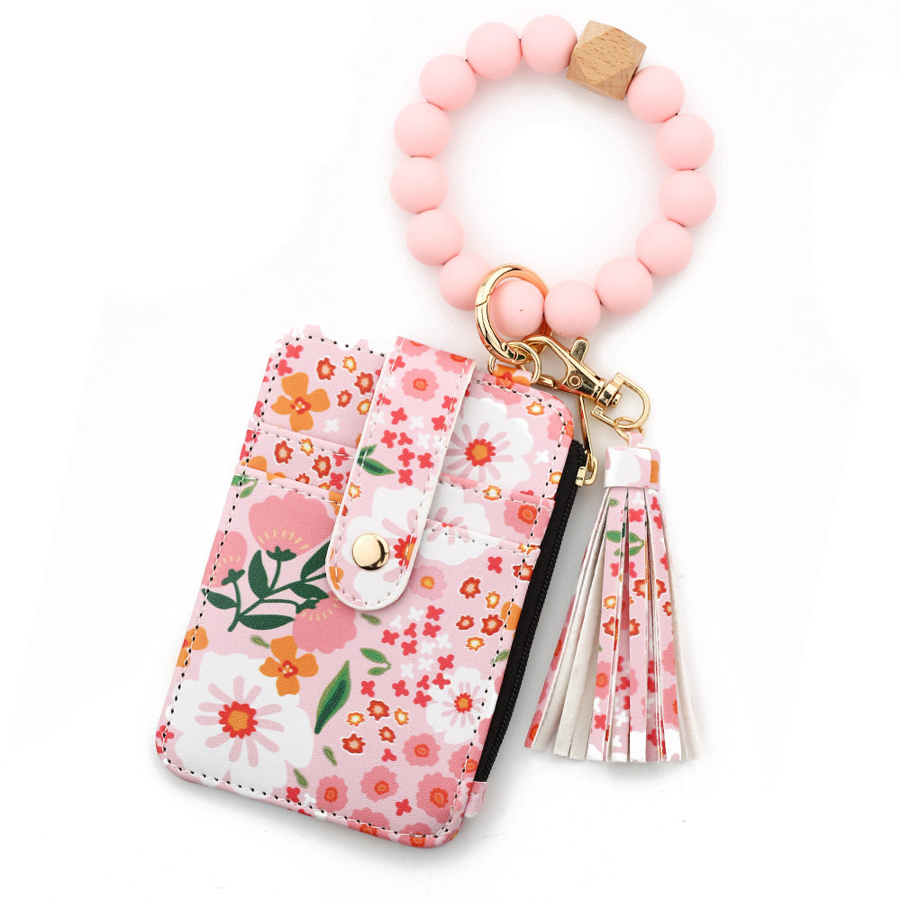 Printed Leather Wallet Keychain