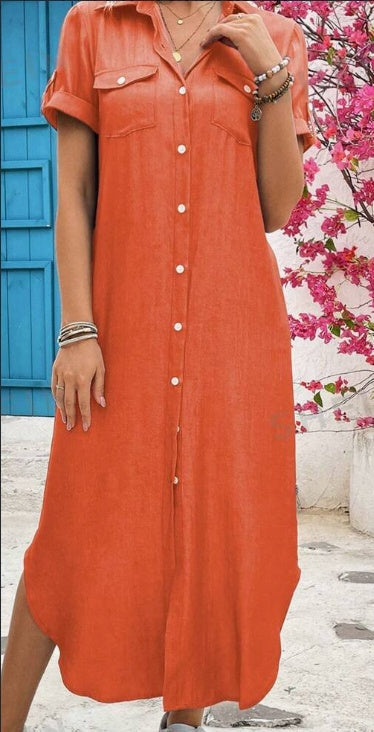 Women Summer Denim-Look Longline Shirt Dress