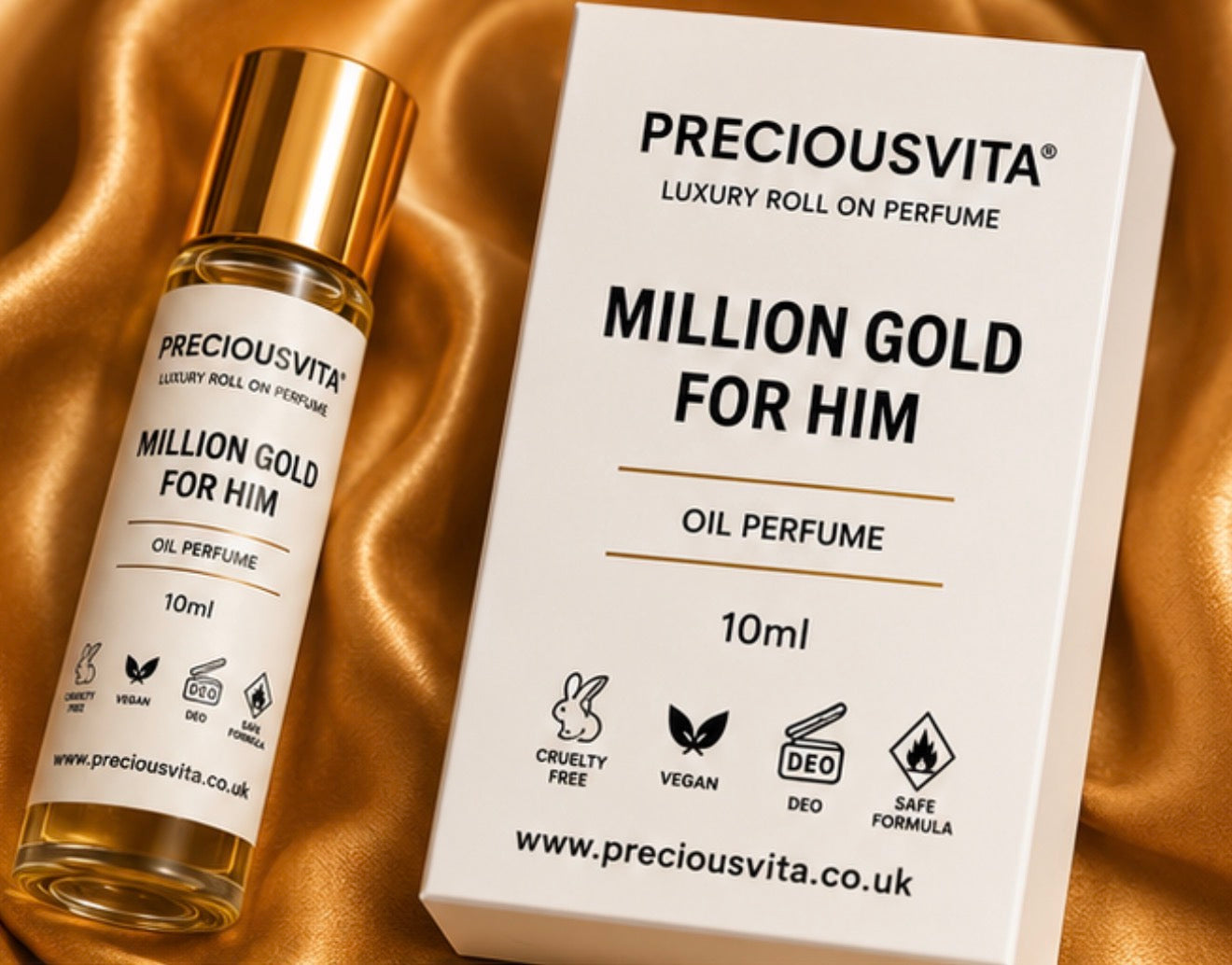 PRECIOUSVITA Million Gold For Him – Luxury Roll-On Oil Perfume (10ml)