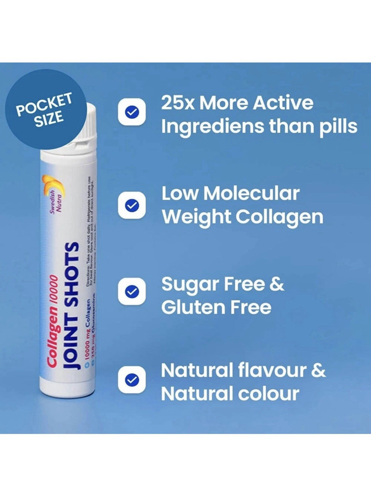 Swedish Nutra Collagen Joint Shots 10,000mg 20 Shots - Skin, Hair & Joint Health