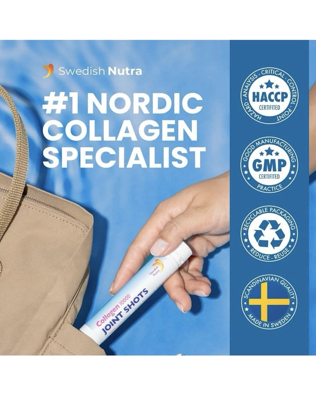 Swedish Nutra Collagen Joint Shots 10,000mg 20 Shots - Skin, Hair & Joint Health