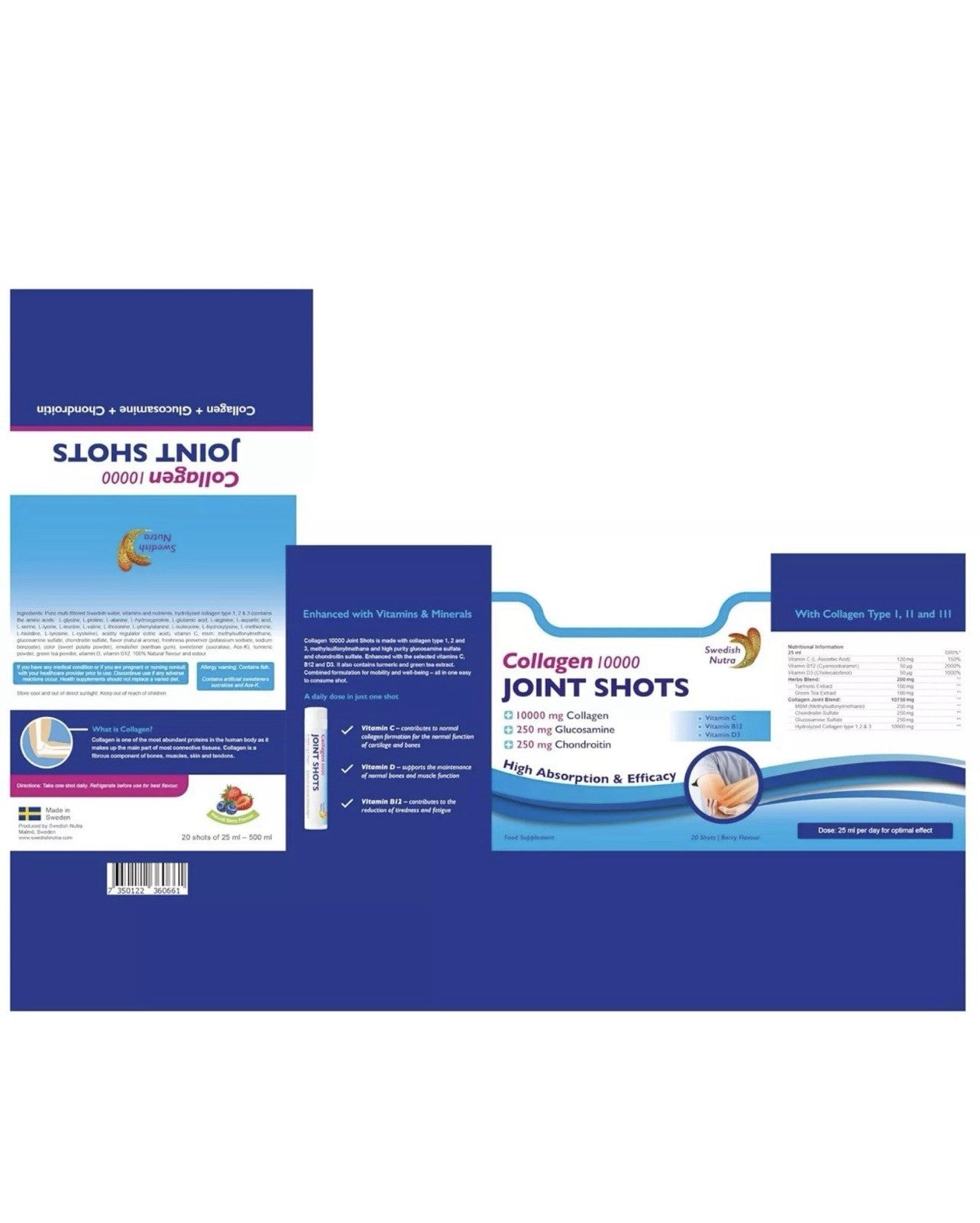 Swedish Nutra Collagen Joint Shots 10,000mg 20 Shots - Skin, Hair & Joint Health