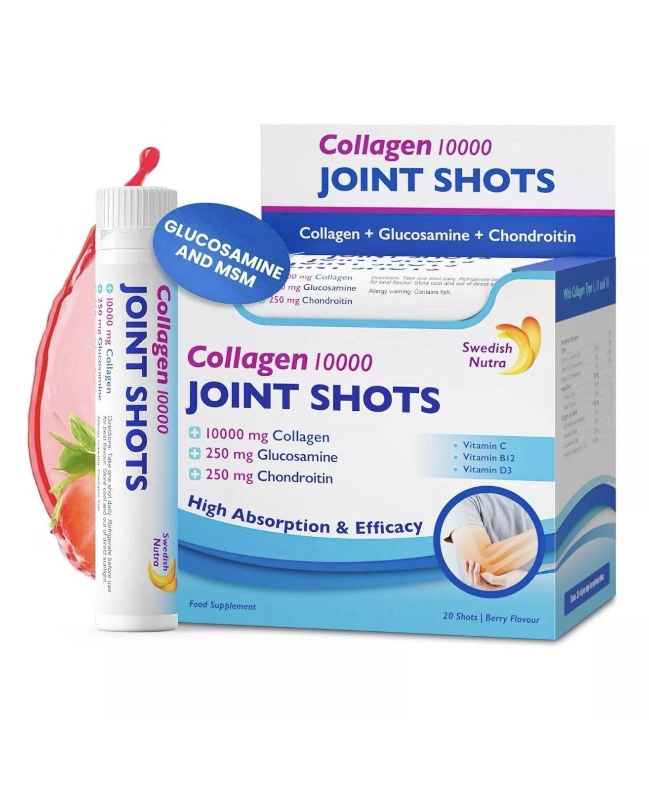 Swedish Nutra Collagen Joint Shots 10,000mg 20 Shots - Skin, Hair & Joint Health