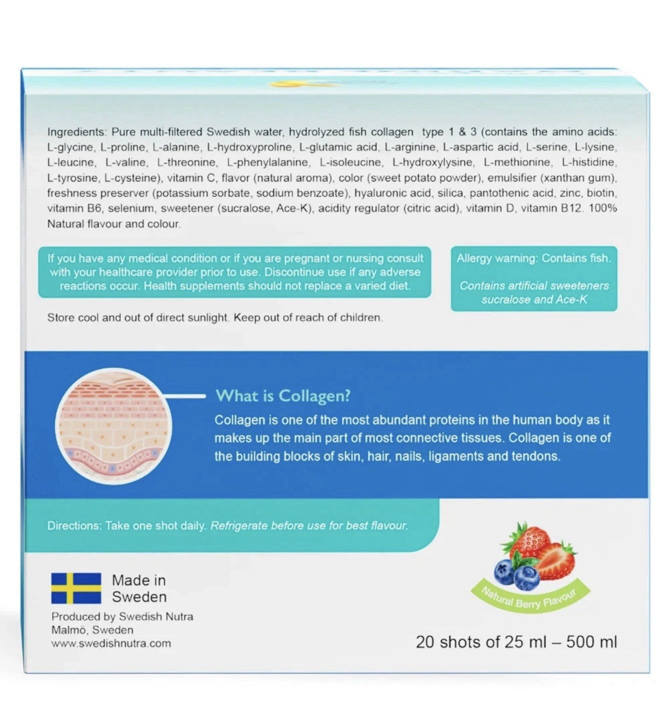 Swedish Nutra Collagen Marine Beauty 20 Shots - Skin, Hair & Joint Health