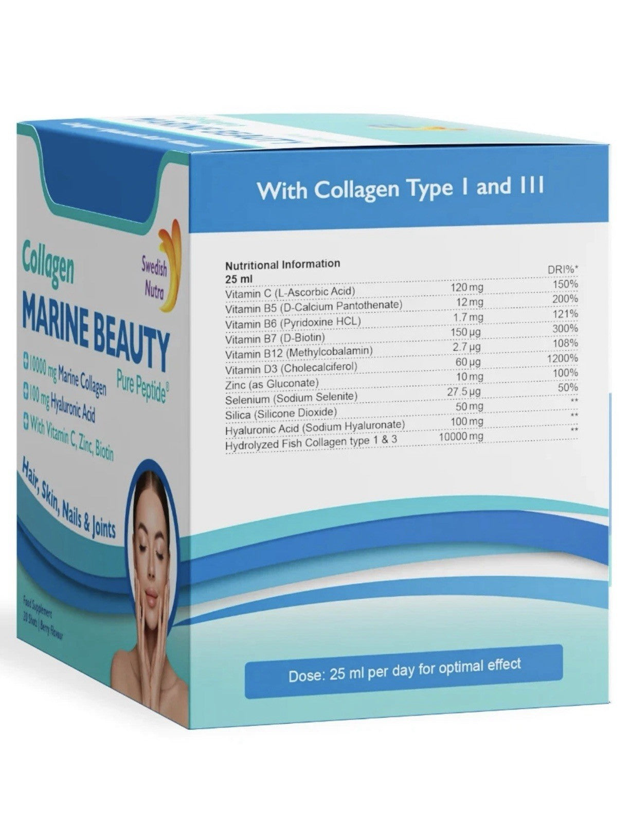 Swedish Nutra Collagen Marine Beauty 20 Shots - Skin, Hair & Joint Health