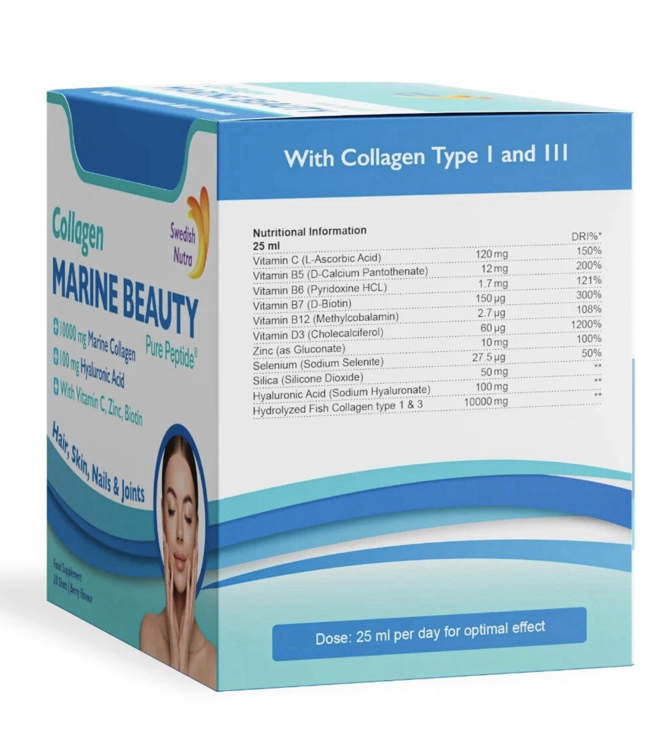 Swedish Nutra Collagen Marine Beauty 20 Shots - Skin, Hair & Joint Health