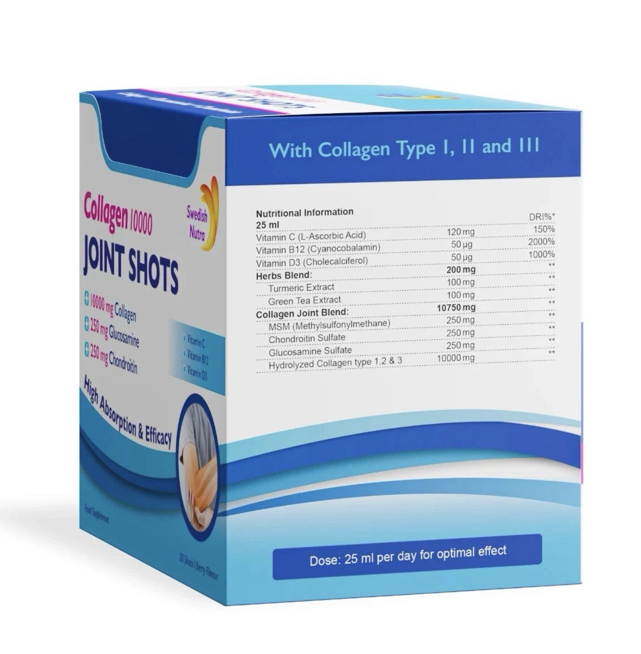 Swedish Nutra Collagen Joint Shots 10,000mg 20 Shots - Skin, Hair & Joint Health