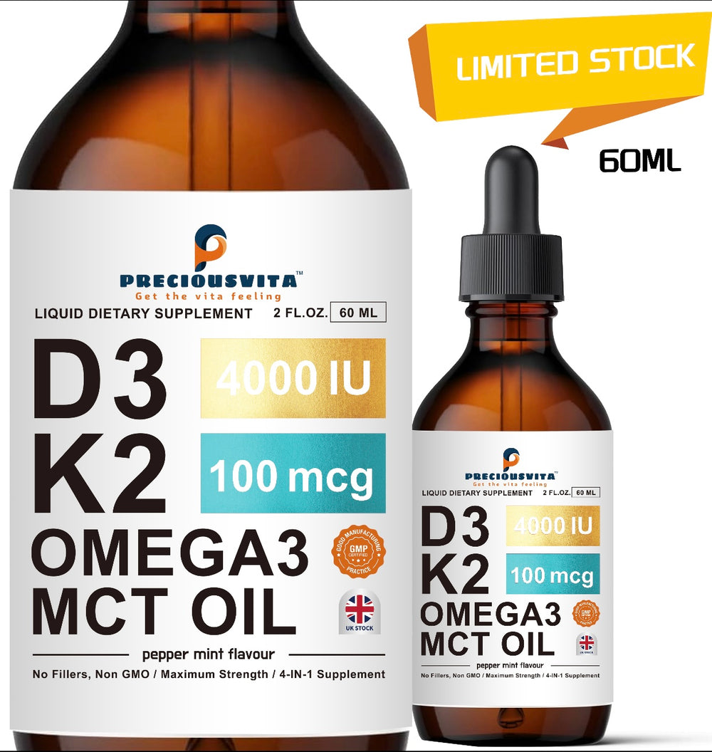 Vitamin D3K2 Liquid Drops,Vitamin D3:4000iu & Vitamin K2:100MCG,Peppermint Flavoured, 60ml