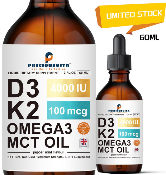 Vitamin D3K2 Liquid Drops,Vitamin D3:4000iu & Vitamin K2:100MCG,Peppermint Flavoured, 60ml