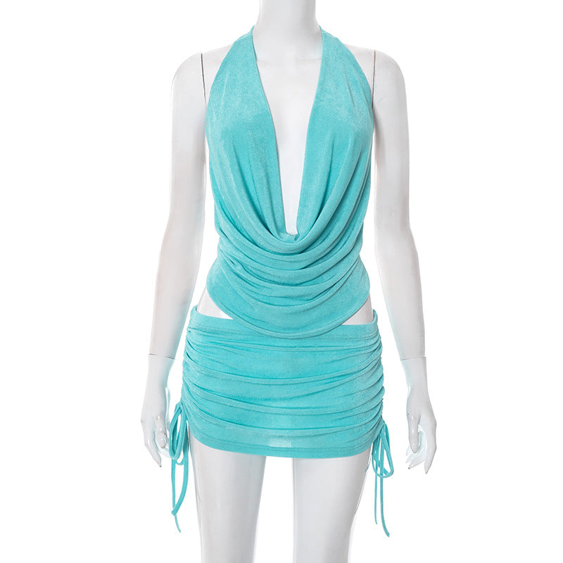 Deep V Hip Skirt Two-Piece Suit