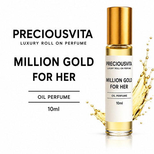 PRECIOUSVITA Million Gold For Her Luxury Roll-On Perfume Oil 10ml – Long Lasting Women’s Fragrance, Vegan & Cruelty Free
