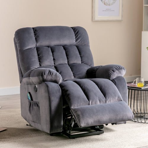 Electric Power Lift Recliner Chair Sofa With Massage And Heat For Elderly 2 Side Pockets USB Ports Single Recliner Chairs For Living Room Overstuffed Breathable Fabric Reclining