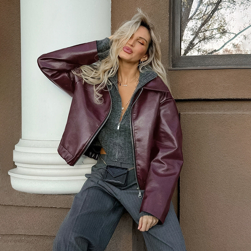 Vintage Moto-Style Leather Coat