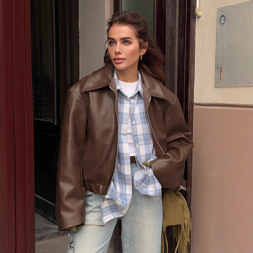 Vintage Moto-Style Leather Coat