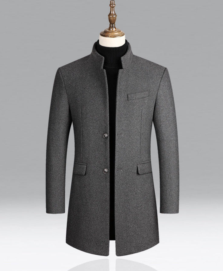 Mid-Length Stand Collar Casual Coat