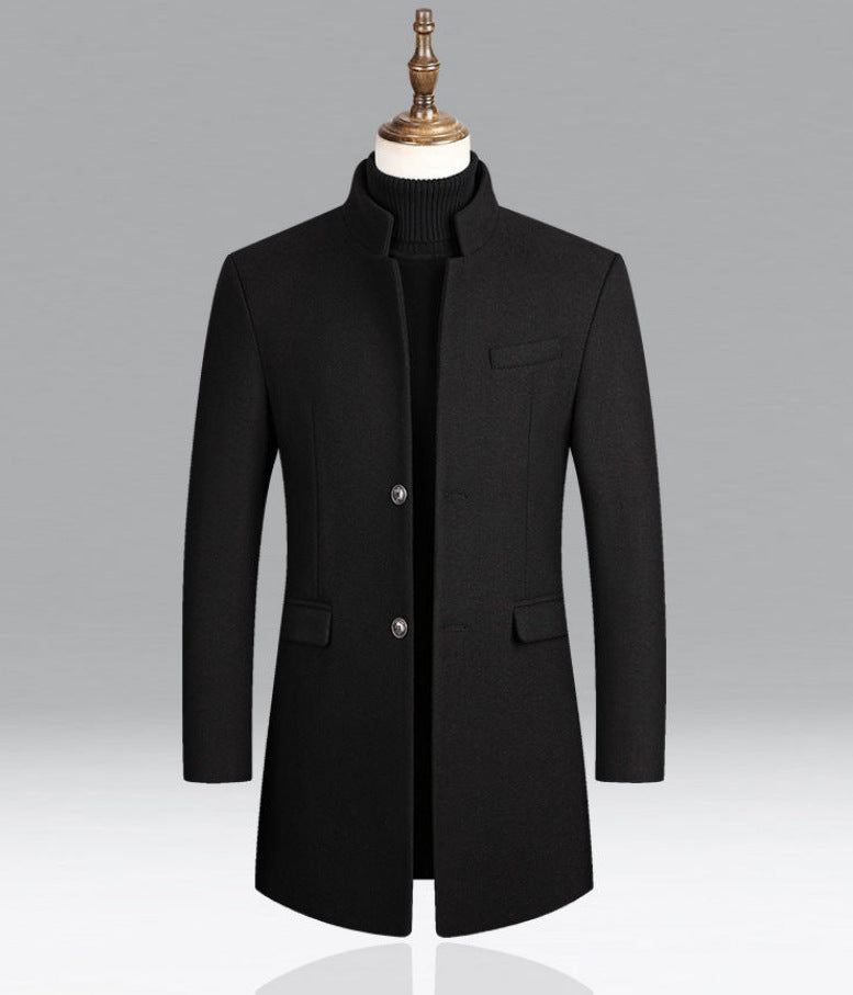 Mid-Length Stand Collar Casual Coat