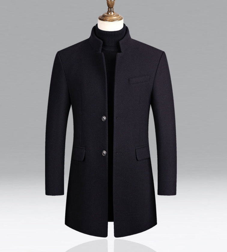 Mid-Length Stand Collar Casual Coat