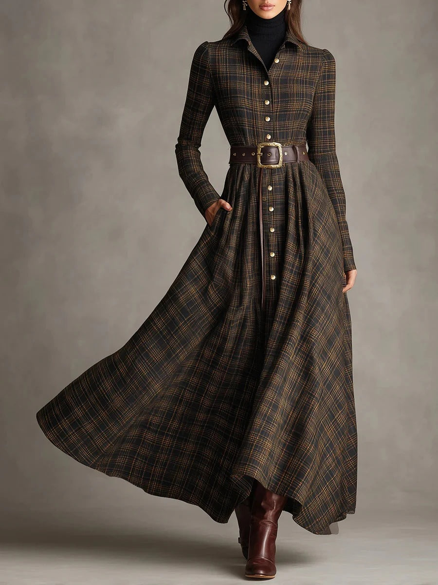 Lapel Waist Shirt Long Dress