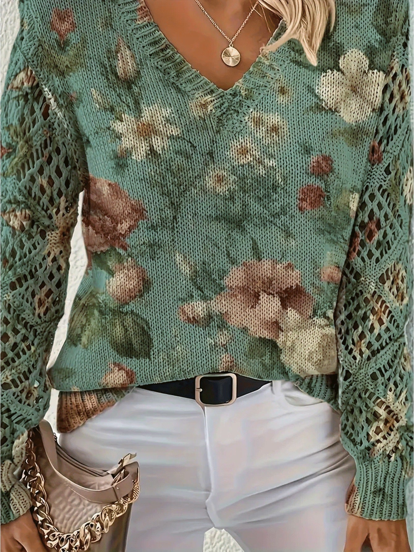 Printed Sweater V-Neck Pullover