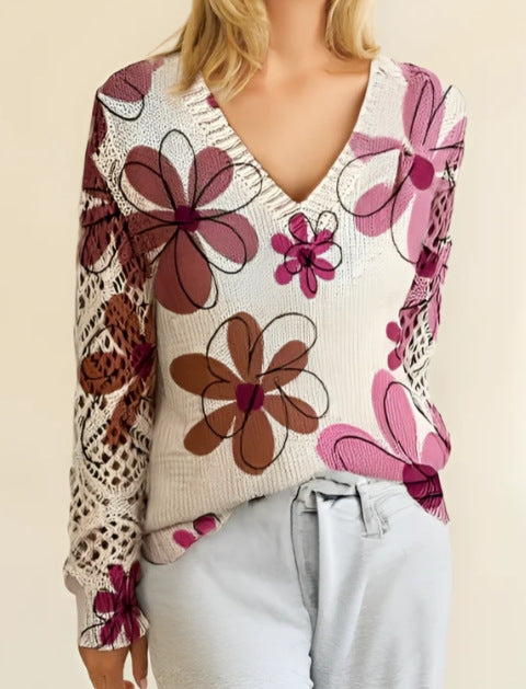 Printed Sweater V-Neck Pullover