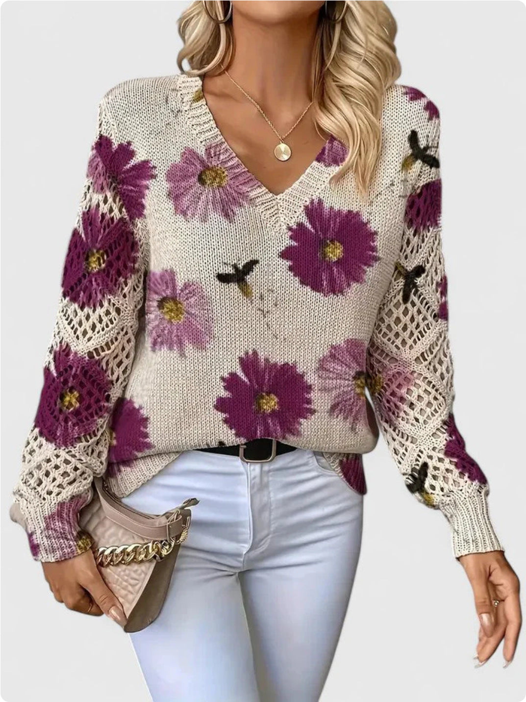 Printed Sweater V-Neck Pullover