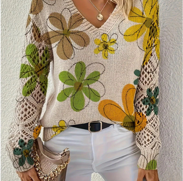 Printed Sweater V-Neck Pullover