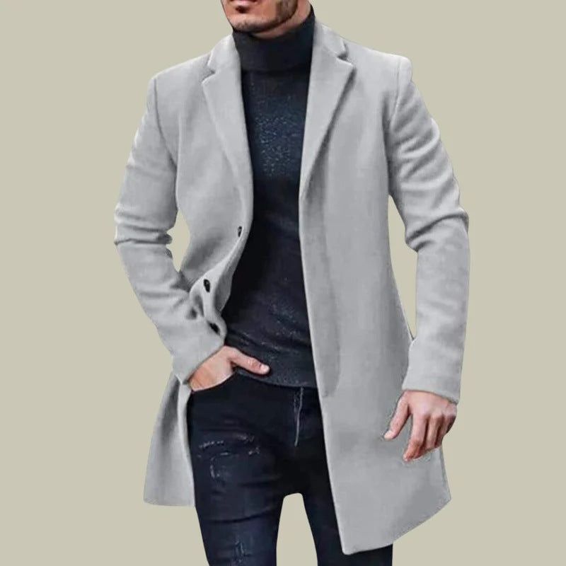 Solid Color Warm Men'S Woolen Coat