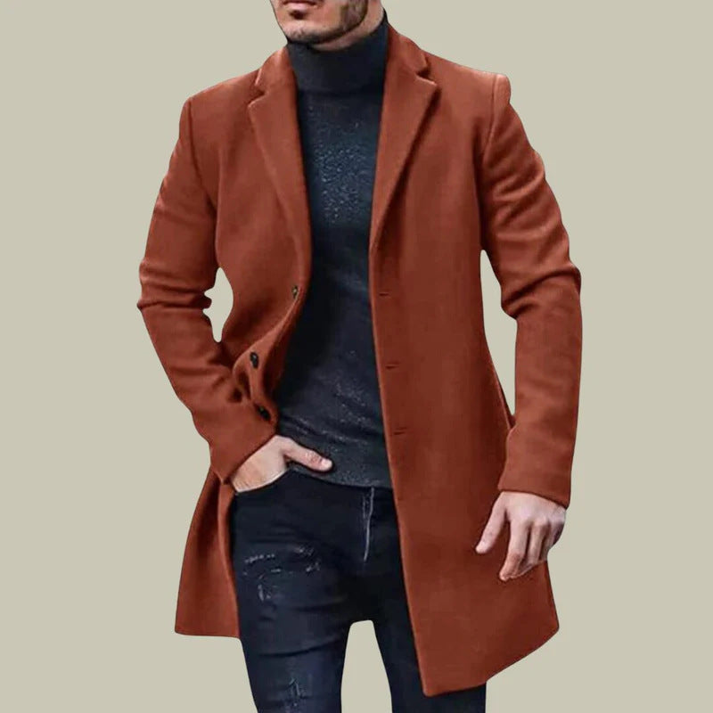 Solid Color Warm Men'S Woolen Coat