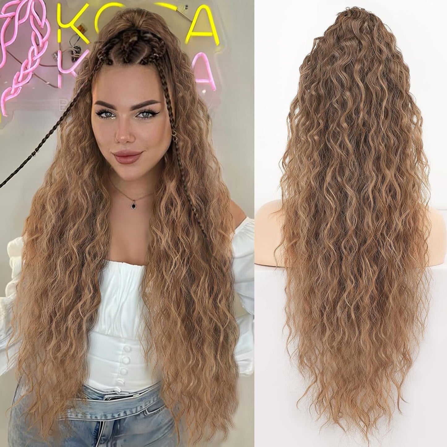 Claw Clip Ponytail Extension, various colours and Inches Long Ponytail Hair Piece Wavy Curly Synthetic