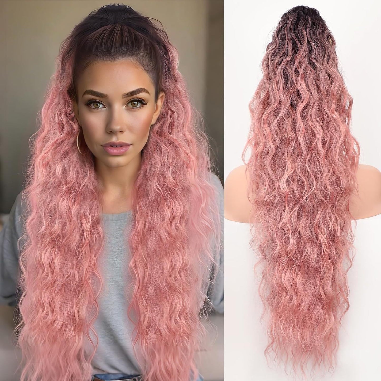 Claw Clip Ponytail Extension, various colours and Inches Long Ponytail Hair Piece Wavy Curly Synthetic