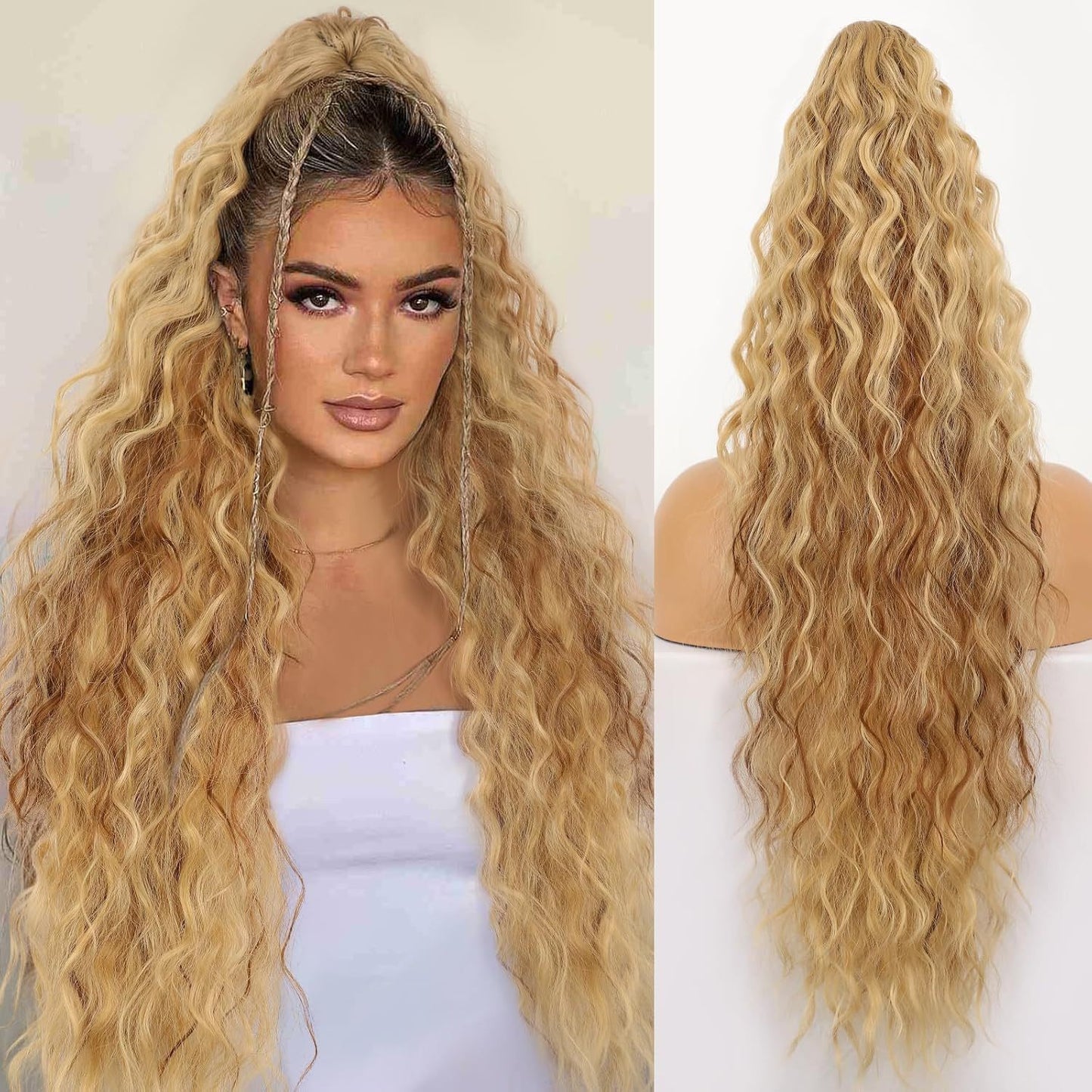 Claw Clip Ponytail Extension, various colours and Inches Long Ponytail Hair Piece Wavy Curly Synthetic