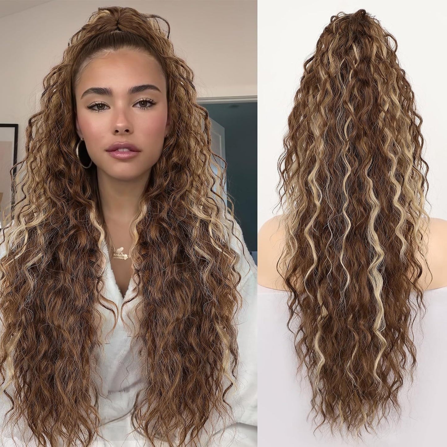 Claw Clip Ponytail Extension, various colours and Inches Long Ponytail Hair Piece Wavy Curly Synthetic