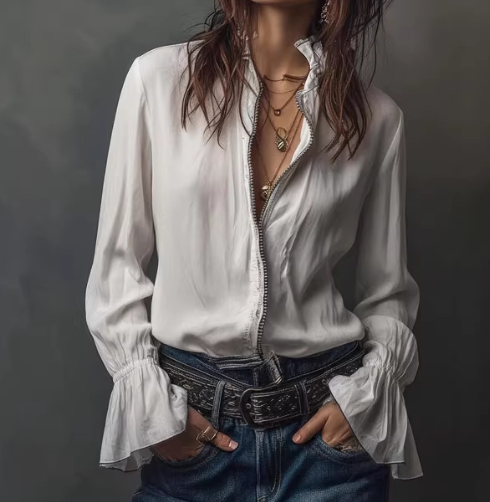 Zip Solid Color Shirt