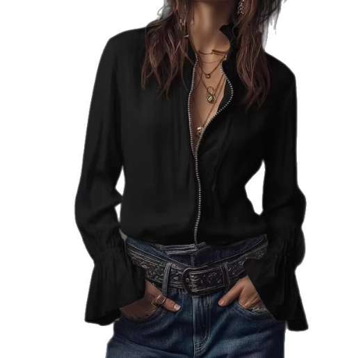 Zip Solid Color Shirt